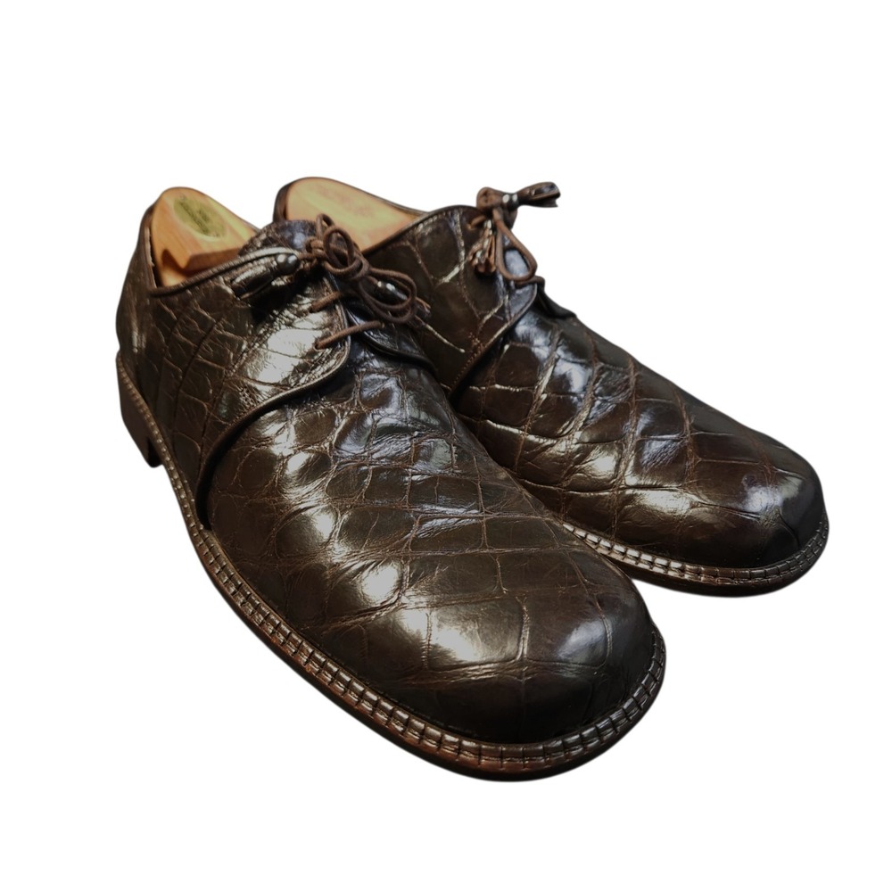 Mauri Alligator Leather Shoes Men's 11 M Brown Square Toe Derby Made in Italy